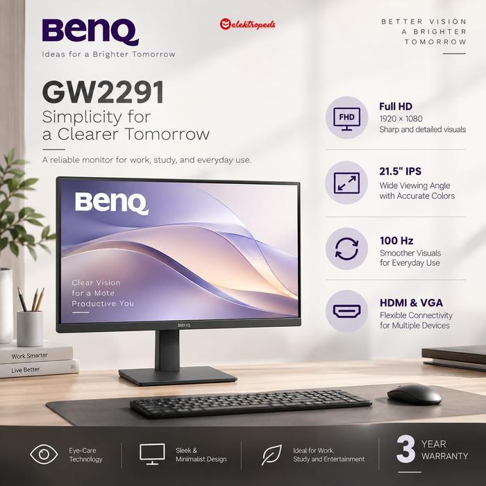 Monitor BenQ GW2291 22 Inch 1080P IPS 100Hz Eye-Care Garansi Resmi BenQ GW2291 21.5" 1080p FHD 100Hz