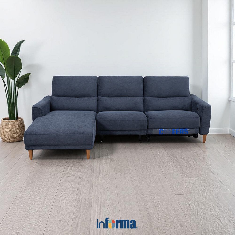 Informa Cheers Madelyn Sofa L Sectional Recliner Fabric Kiri - Biru Sofa Ruang Tamu Sofa Minimalis K