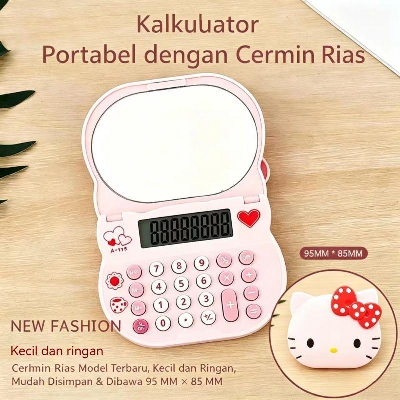 Kalkulator Anak Kucing / Kalkulator Cermin Lipat Portabel Lucu / Cermin Rias Mini Hello Kitty