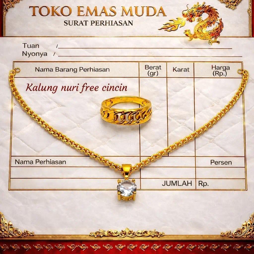 FELICIASHOP kalung wanita emas muda free cincin rantai free surat toko