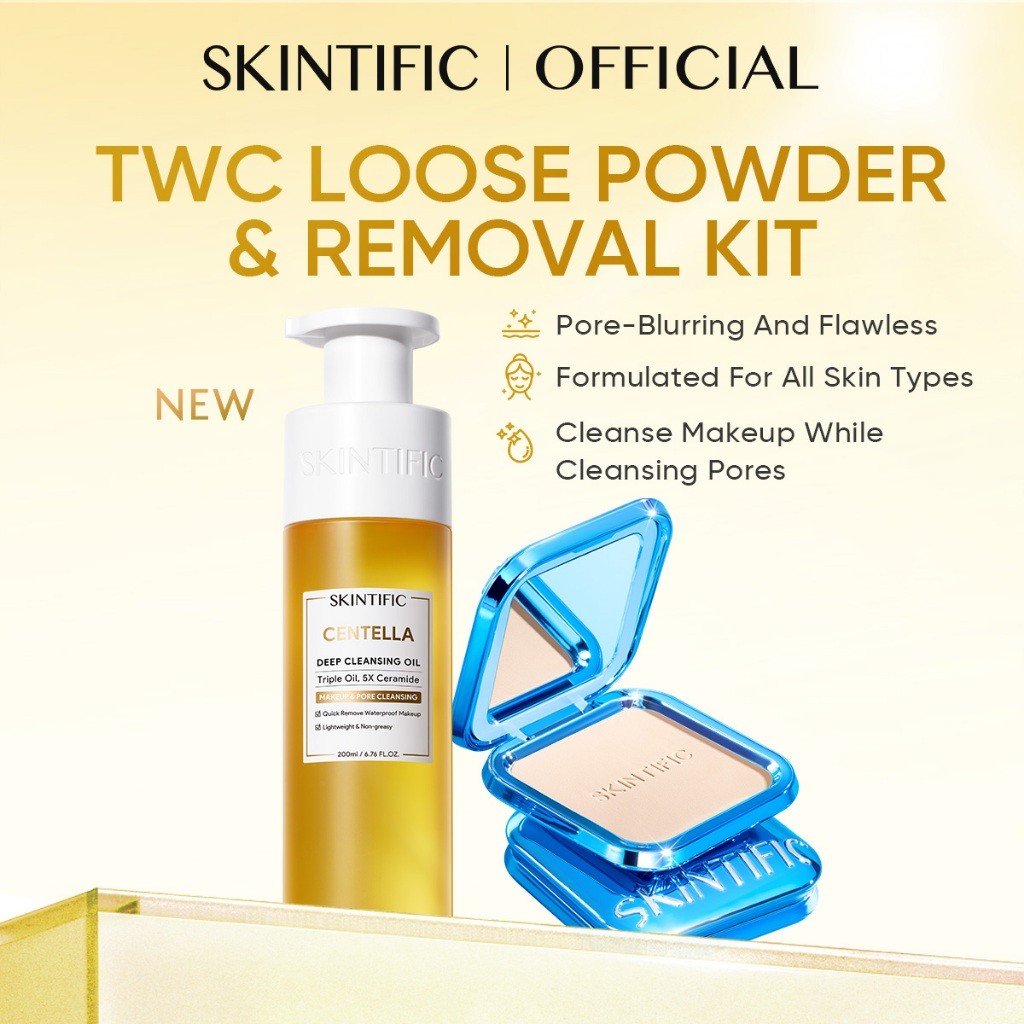 SKINTIFIC | TWC LOOSE POWDER & REMOVAL KIT 2PCS| CLEANSING OIL PERFECT BLURRING TWC LOOSE POWDER Fou