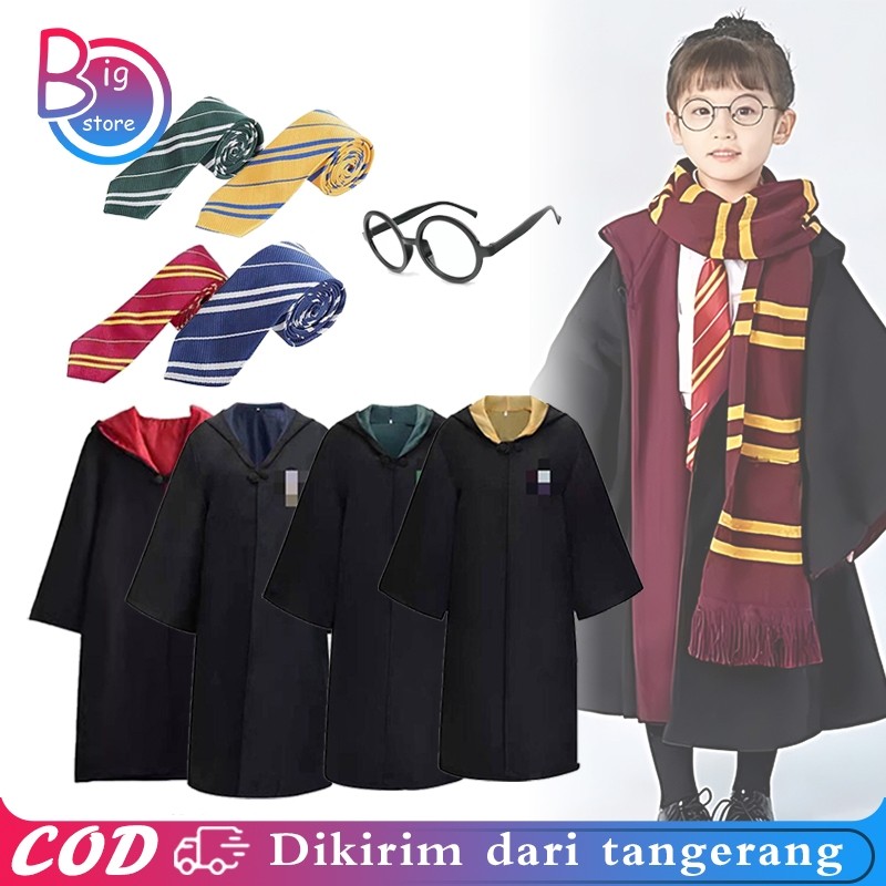 1set Jubah Anak + Necktie Cosplay + Kacamata Cosplay Robe Anak Kostum Jubah Seragam Sekolah Hallowee