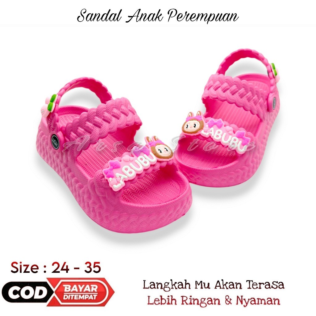 Sandal Selop Tali Belakang Anak Cewek Umur 2 - 9 Tahun / Sendal Karakter Labubu Anak Perempuan