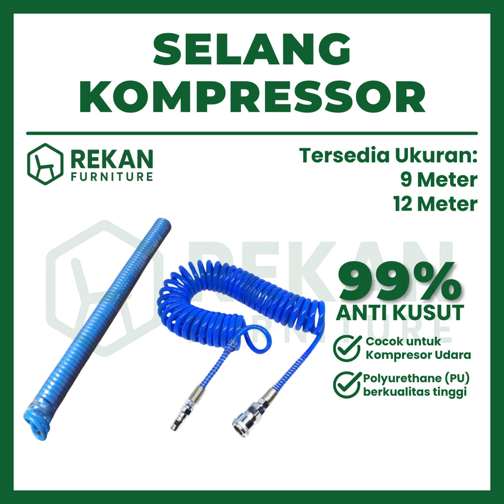 Selang Kompresor PU 9 Meter & 12 Meter + Coupler | Selang Angin Lentur & Tahan Tekanan