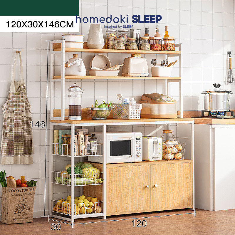 Homedoki Rak Dapur Kayu/Lemari Dapur/Lemari Dapur Minimalis/Rak Dapur Minimalis/Rak Microwave
