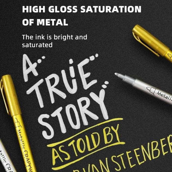 10pcs Spidol Emas Dan Silver Tahan Air Spidol Warna Gold Permanen Sorotan Kepala Lembut Spidol Tinta