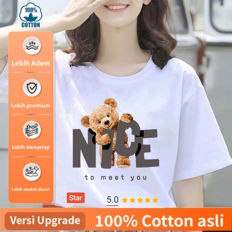 Baju Kaos Wanita Jumbo Adem Lembut Lucu || Kaos Beruang Wanita Jumbo Adem Lembut