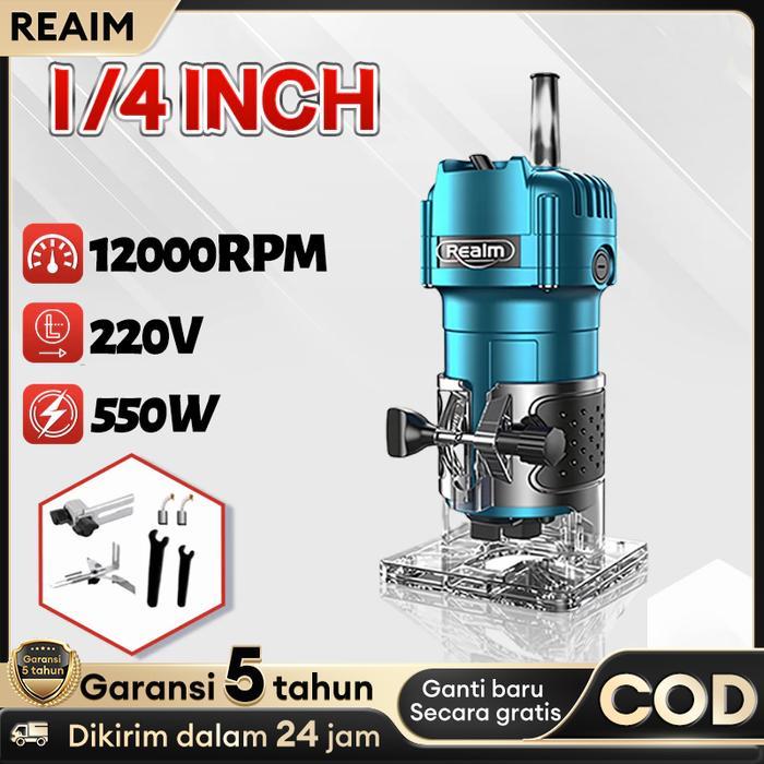 Reaim Wood Trimmer Mesin Profil Kayu 6mm 1/4 Inchi Router Trimmer Kayu Listrik Portable Mesin Profil