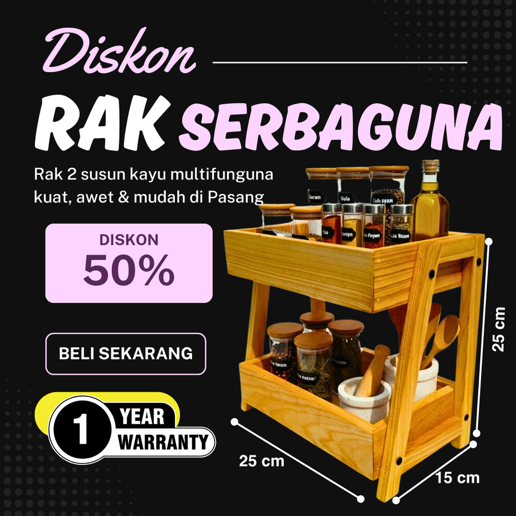 Rak Kayu Serbaguna Susun 2 Rak Skincare Rak Perkakas Minimalis