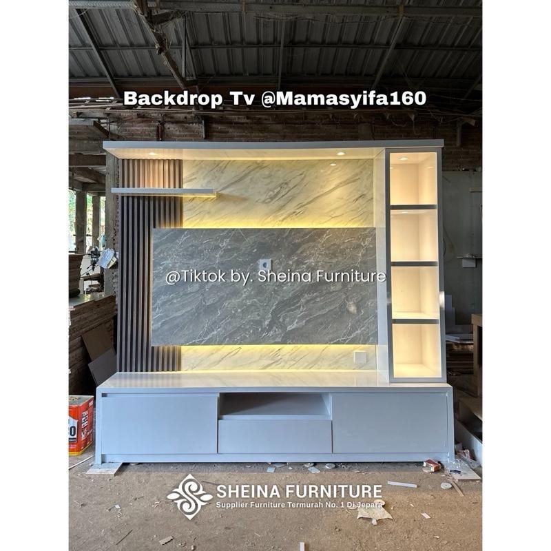 Backdrop Tv Sama Dengan Kak @Mamasyifa160 - Backdrop Tv Minimalis Terbau - Rak Meja Tv Minimalis