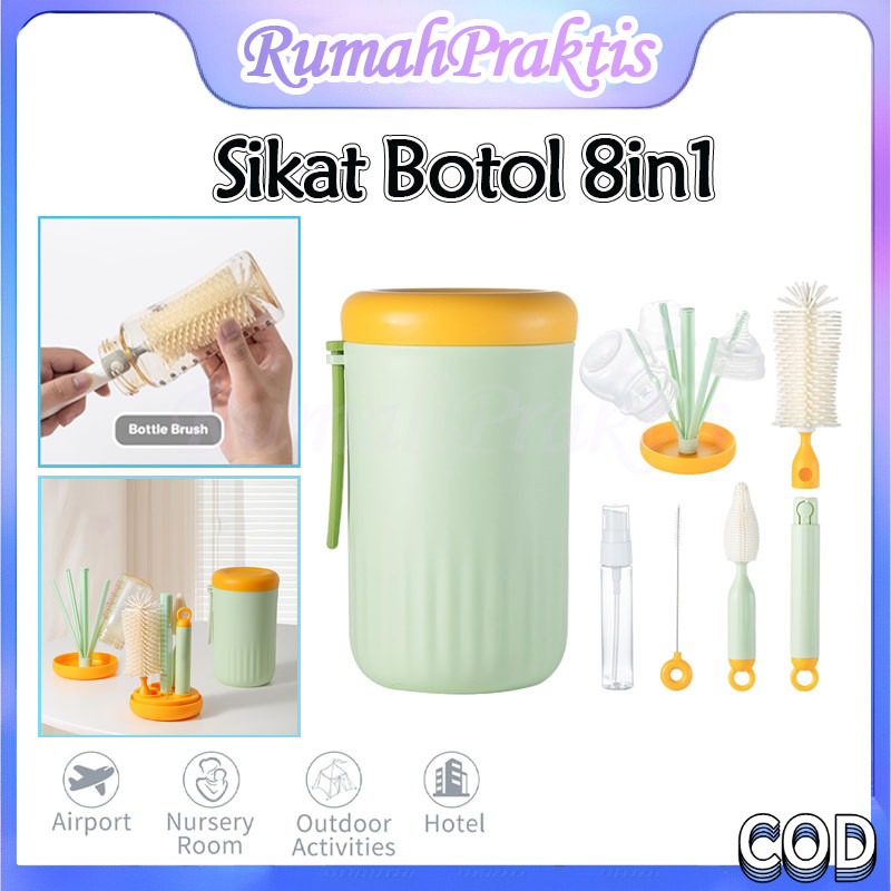 sikat botol portable 8in1 sikat botol / set sikat botol bayi multifungsi/portable bottle brush set