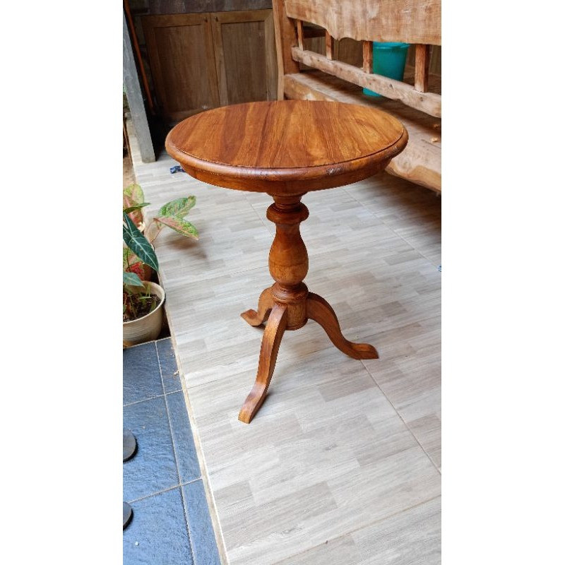 Meja Bulat Kecil Sudut Antik Serbaguna Kayu Jati Furniture Jepara