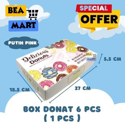 Box Donat PUTIH PINK Isi 6 Pcs ( 1 LEMBAR ) / Dus Donut 1/2 Lusin / Kotak Donat Motif Cantik Bahan I