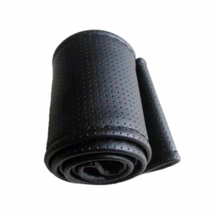Cover Stir mobil / Sarung Stir Mobil Bahan Kulit dengan Benang Jahit - Hitam 38 CM