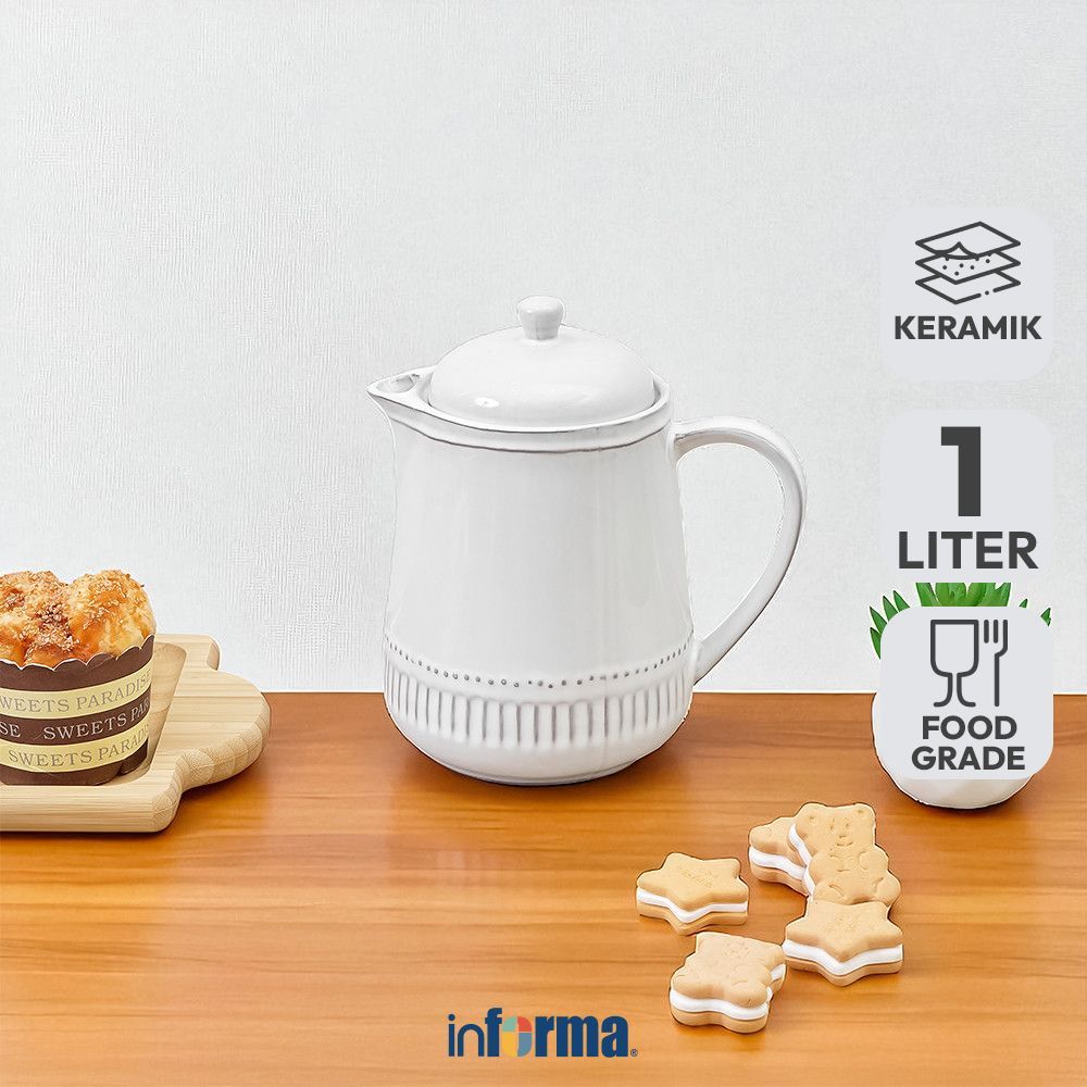 Informa Appetite Elio Teko Teh Keramik Glaze 1 ltr - Putih Ceret Minuman Tea Pot Wadah Seduh Teko Ai