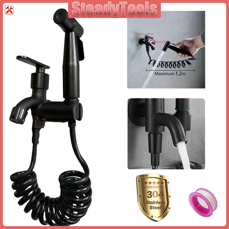 SUS304 1 Set Jet Shower Closet / Kran Cabang Shower Kepala Double Dan Jet Washer Toilet Toilet / Kra
