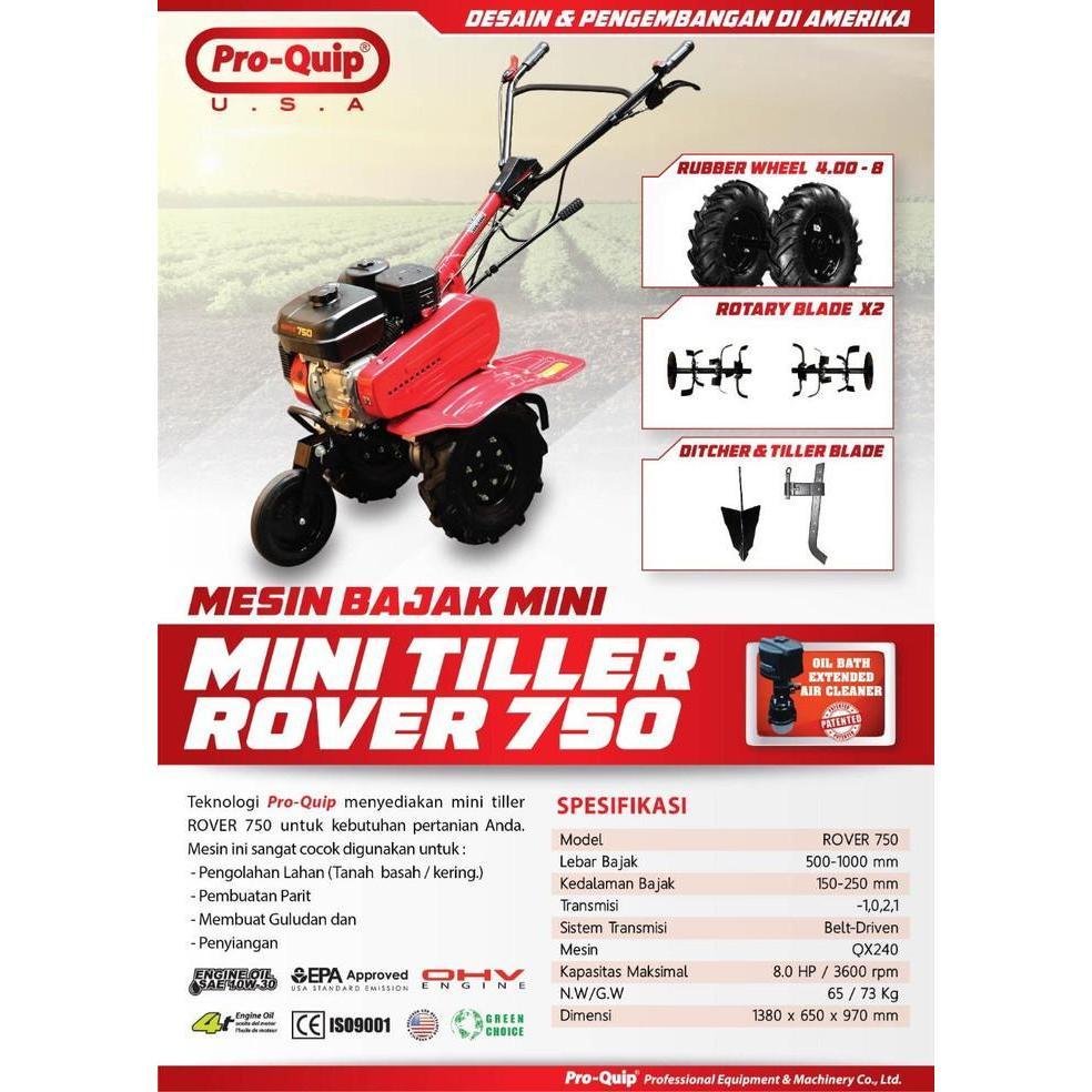 tiller mini bajak sawah Pro Quip ROVER 750 + singkal Traktor mini