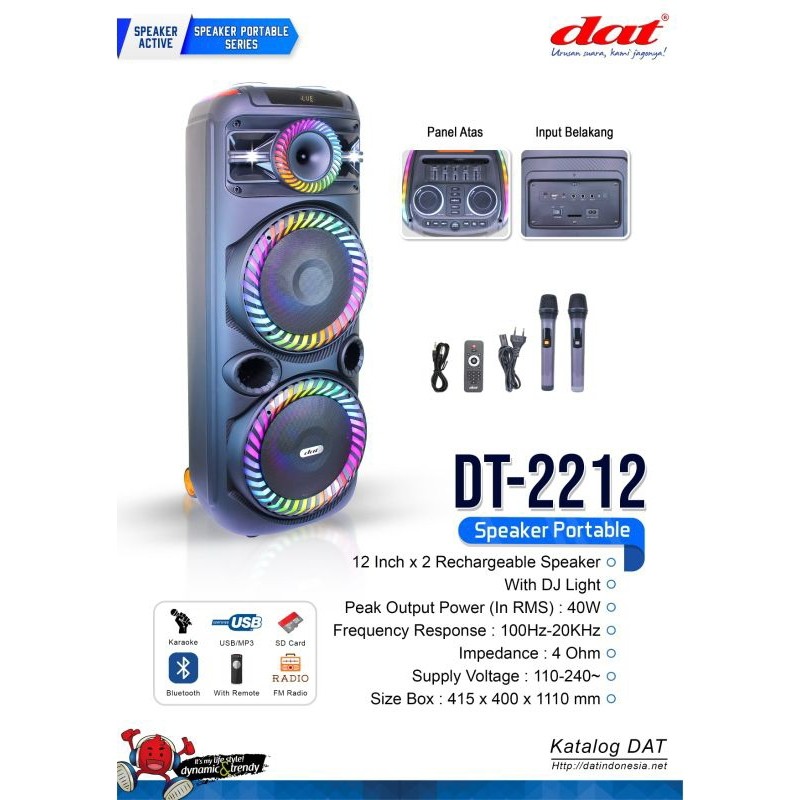 Speaker portable dat DT-2212 12 inch double woofer EXTRA BASS