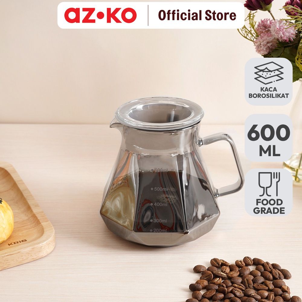 AZKO Culinart Smokey Teko Kopi Kaca Borosilikat 600 ml Coffee Pot Ceret Seduh Wadah Minuman Pour Ove