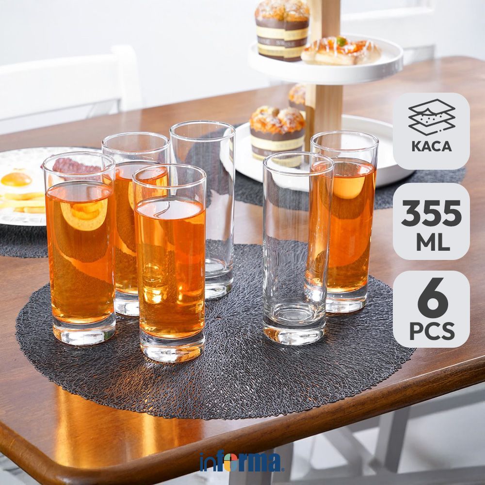 Informa Libbey Super Sham Gelas Kaca 355 ml Set 6 Pcs Transparan Cup Bening Wadah Air Minum Tempat M