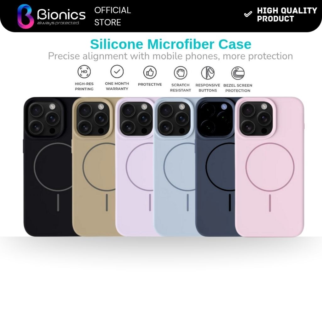 TERLARIS Bionics Silicone Magsafe Case for Iphone 16 15 14 13 Pro Max Microfiber Magnetic Case iPhon