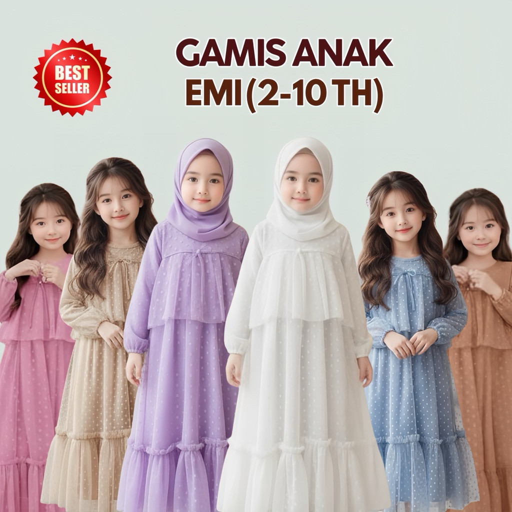 TERBARU GAMIS ANAK EMI GAMIS POLKADOT MUSLIM LEBARAN Gamis Anak Lebaran 2026 Gamis Anak Perempuan Te