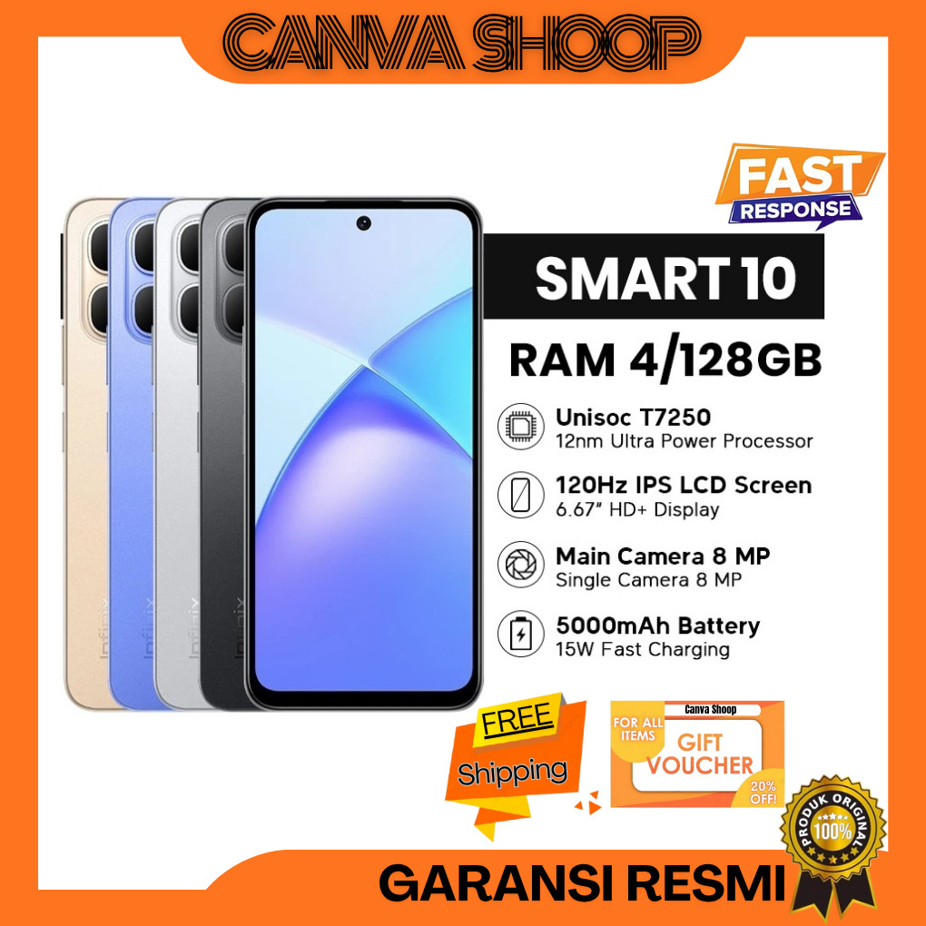 Infinix Smart 10 4/128GB - Up to 8GB Extended RAM - 6.67 inch 120Hz HD+ - T7250 - 5000 mAh Lapak Han