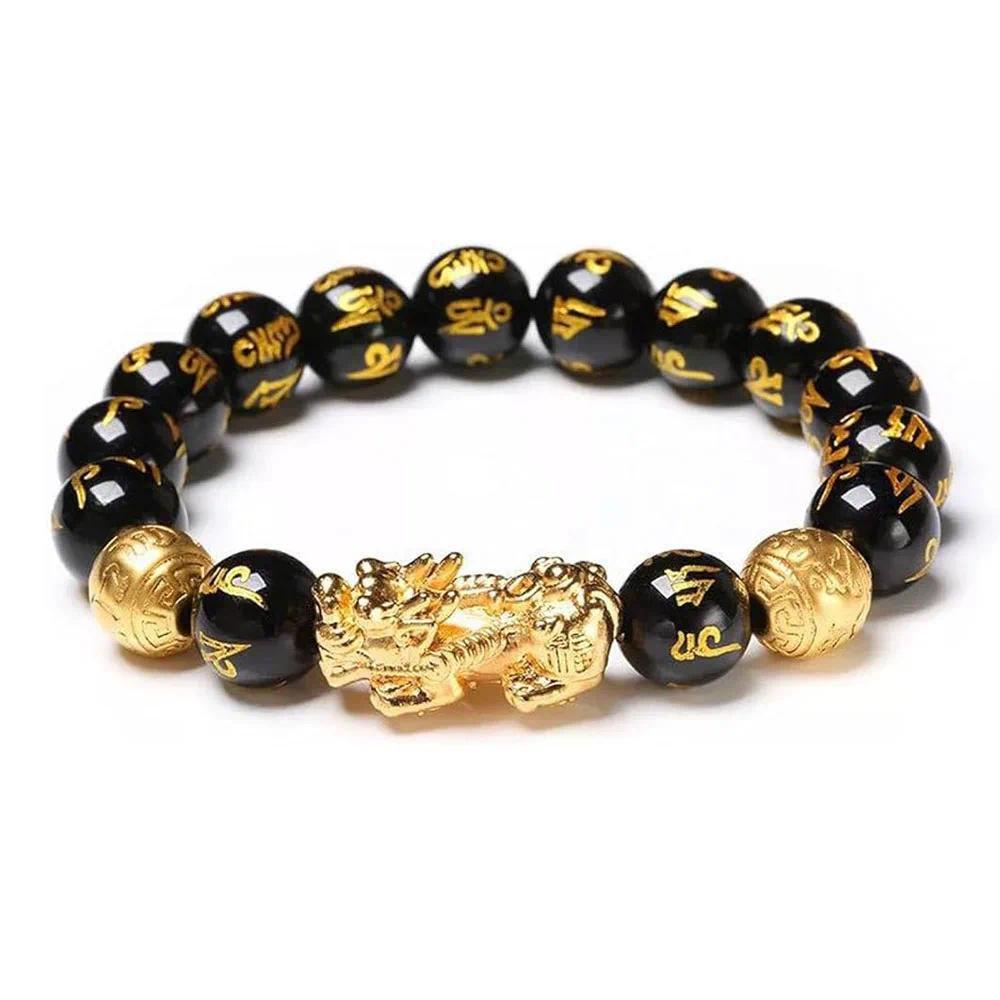 FengShui Wealth And Luck Bracelet, Feng Shui Black Obsidian Pixiu Wealth Bracelet Prosperity Buddha 