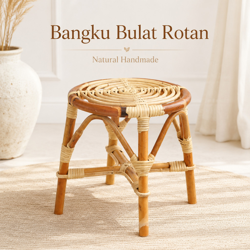 Kursi Bakso Rotan Bulat Kuat Dingklik Anyaman Rotan Asli Murah