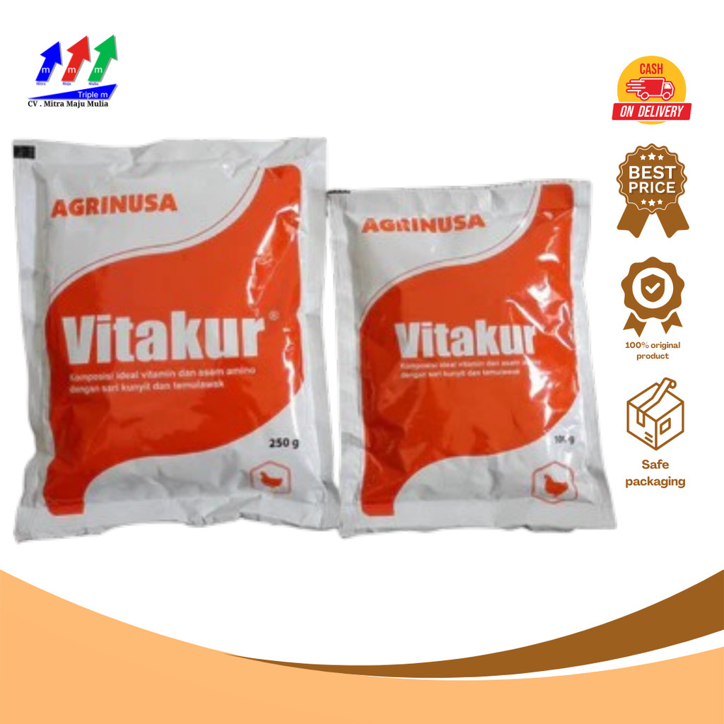 VITAKUR 250 Gr dan 100 Gr -  Multivitamin Herbal untuk Hewan dan Asam Amino Plus Sari Kunyit dan Tem