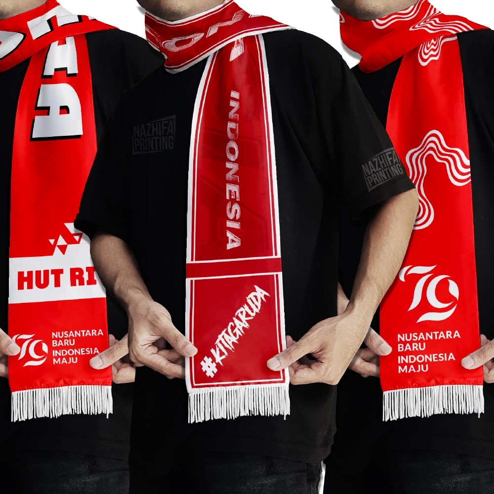 Syal Merah Putih Indonesia, HUT RI, Scarf Leher Unisex, Pria Wanita