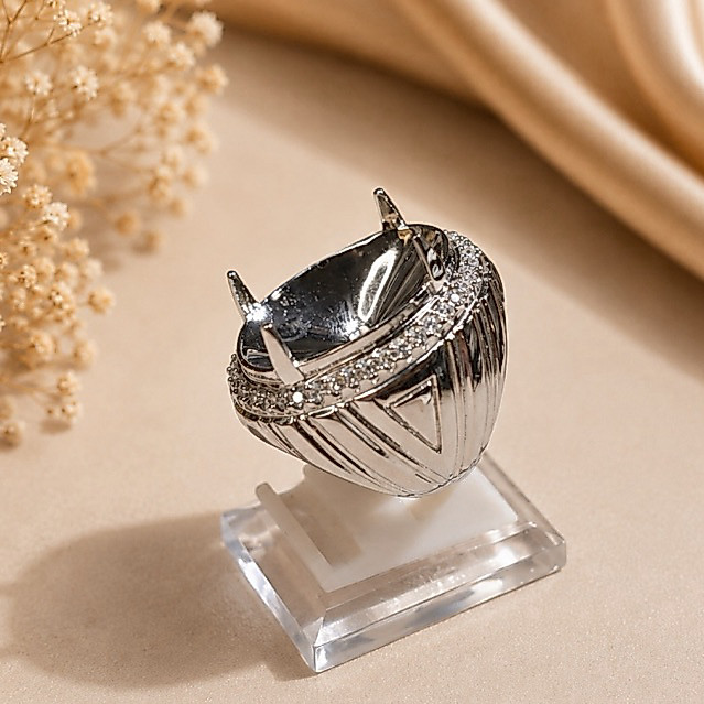 Ring/Emban Cincin Alpaka jumbo Mewah - Oval 25x17 mm