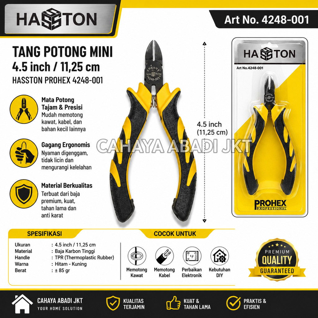 Tang Potong Mini HASSTON PROHEX 4.5 Inch 4248-001 Tang Potong Kabel Elektronik Presisi Mini Diagonal