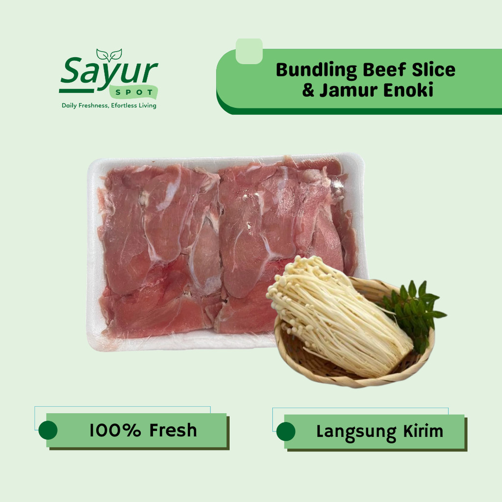 Bundling Jamur Enoki - Daging Slice Teriyaki / Non Fat Beef Slice | Sayur Spot Bekasi