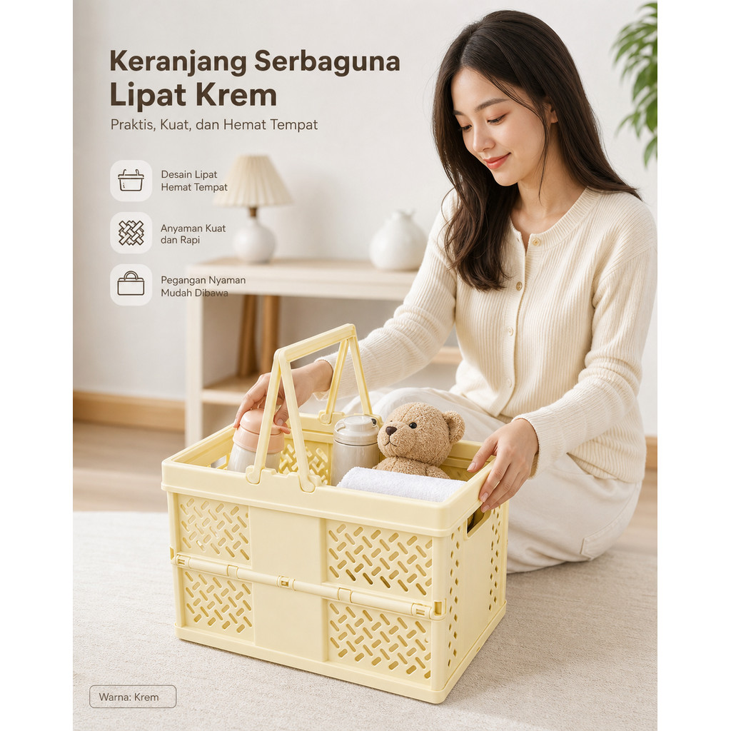 Keranjang Penyimpanan Lipat Handle Mini Box Organizer Basket Belanja