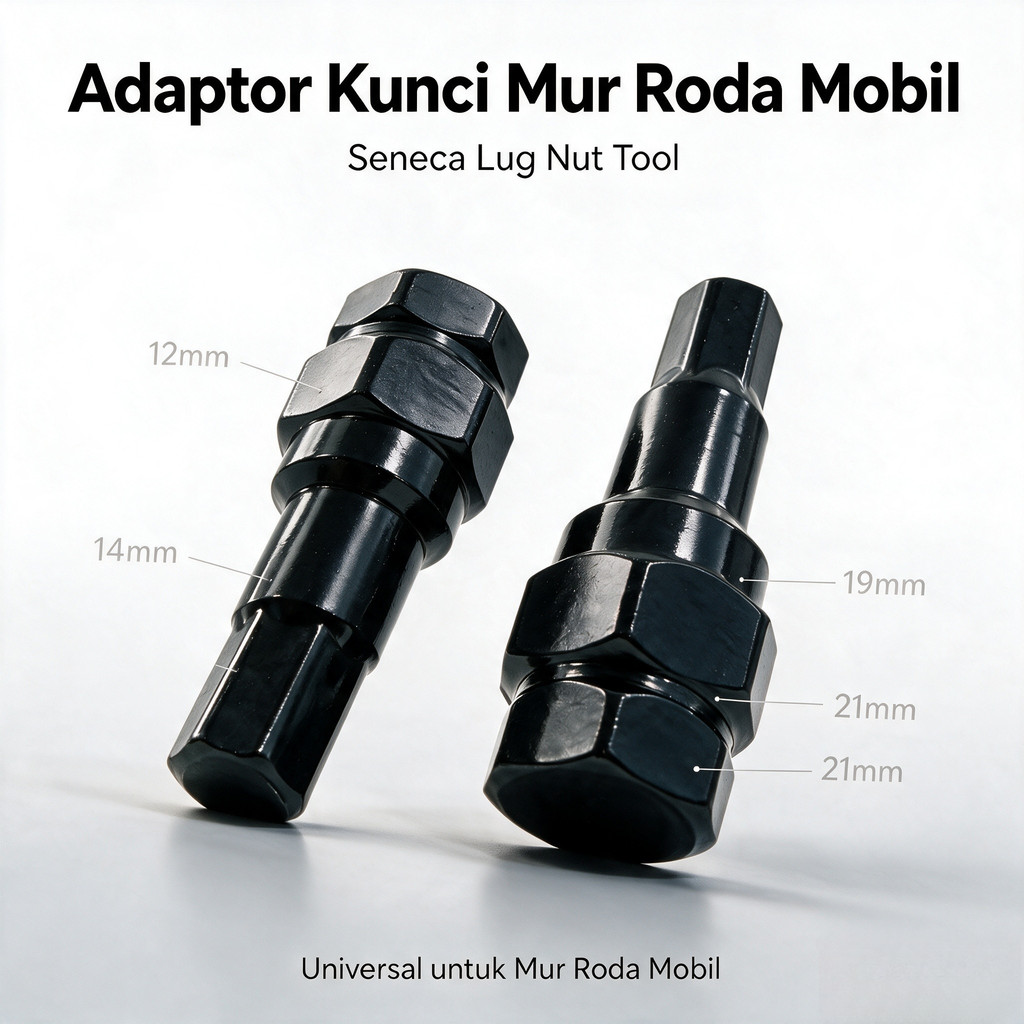 Kunci Adaptor Mur Roda Seneca Lug Nut, Kunci L Pembuka Mur Baut Roda Mobil Universal Sok Mur 12mm 19
