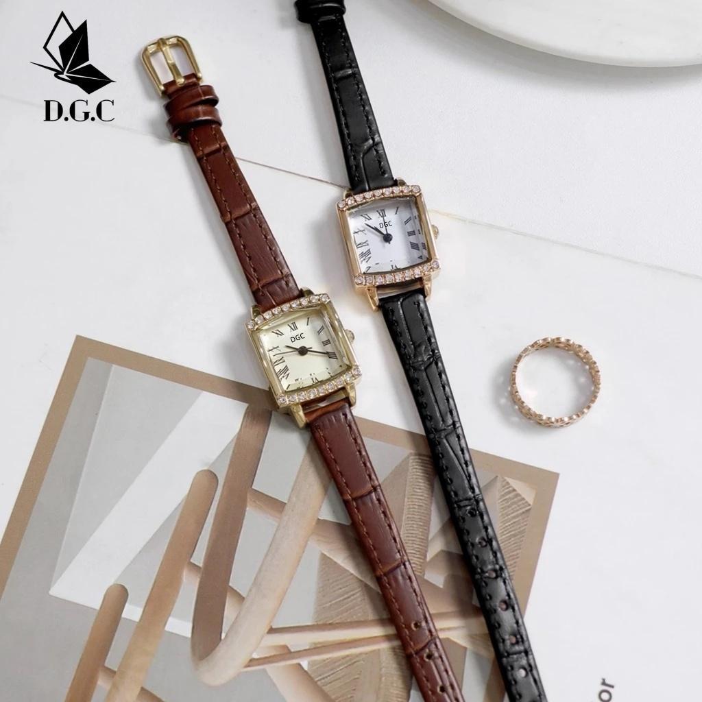 DGC W574 Jam Tangan Wanita Kecil Quartz Strap PU Analog Casual Gaya Retro Dial Persegi Romawi Berlia