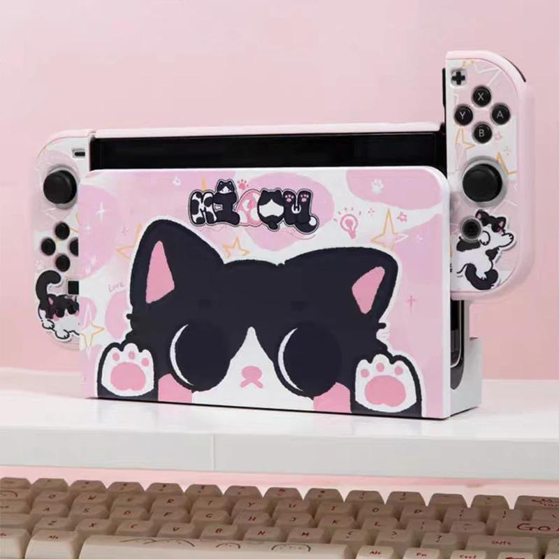 Pink Cat Protective Shell for Nintendo Switch OLED Case Hard PC Cover Dockable Case For Nintendo Swi