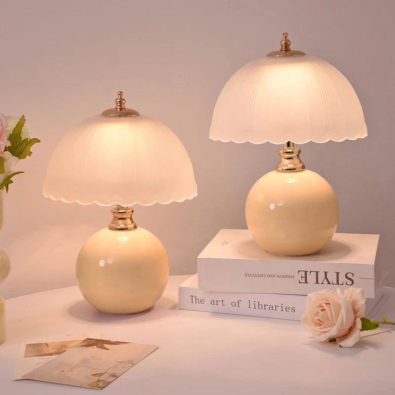 Modern Ceramic Simple Glass Cover Bedroom Bedside Table Lamp Children's Room Small Table Lamp m Read