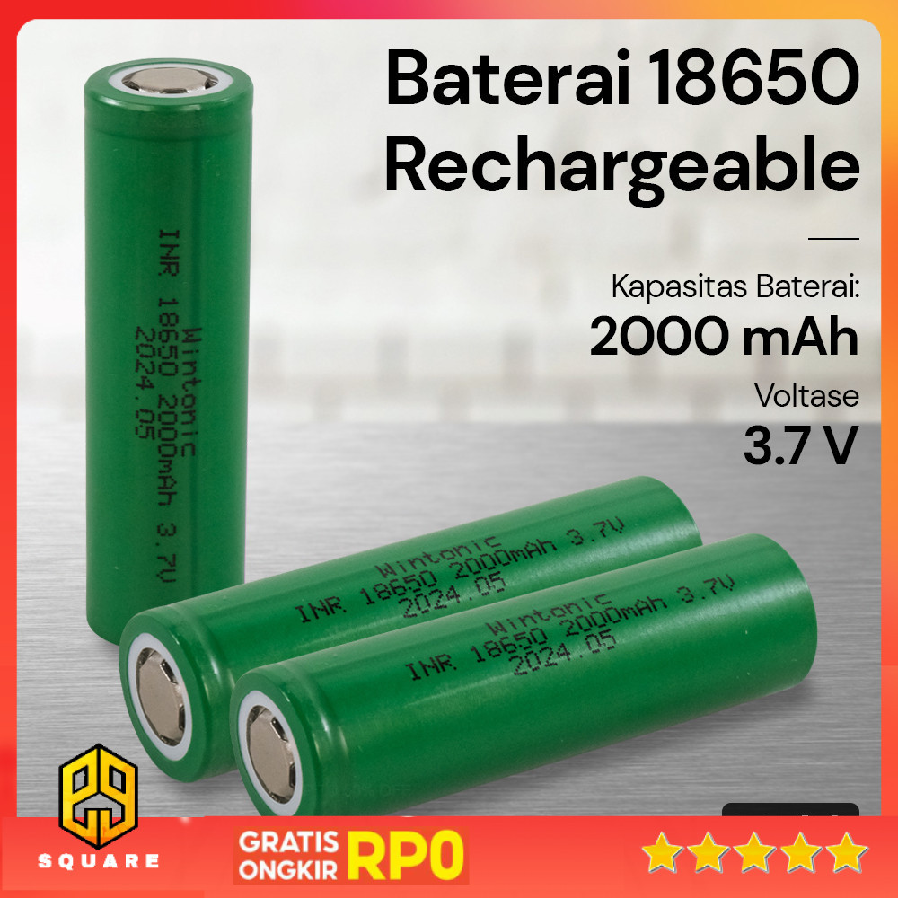WINTONIC Baterai Isi Ulang 18650 Rechargeable INR 3.7V 2000mAh Original 99 Square
