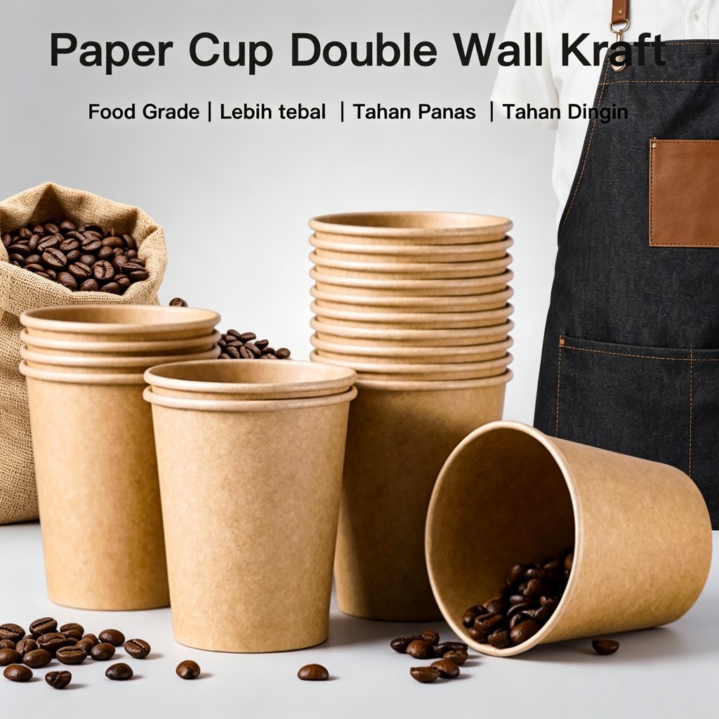 [25pcs] Gelas Kertas Kraft | 8oz 260ml 12oz 400ml 16oz 500ml | Paper Cup Kopi Boba Tahan Panas | Cus