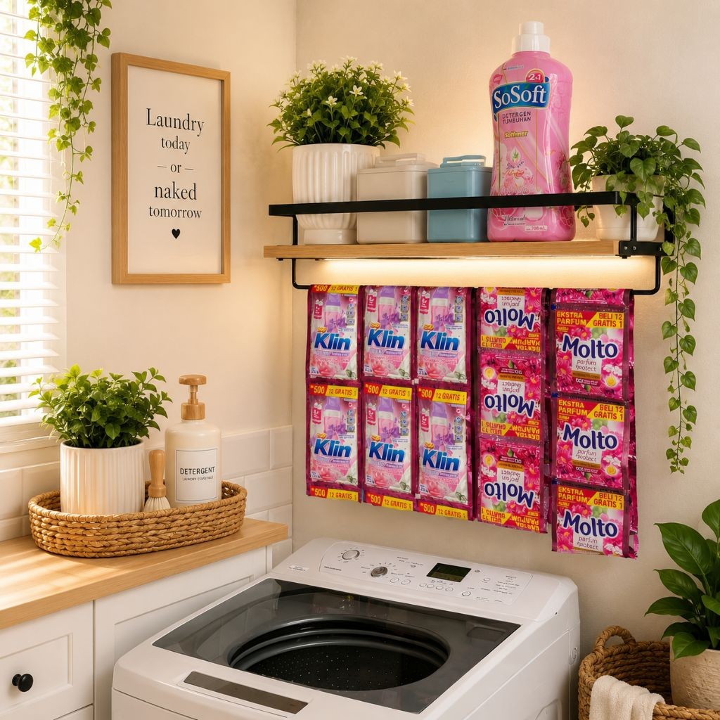 Rak Laundry Gantung Dinding Minimalis | Rak Deterjen & Pewangi Multifungsi Besi Kayu