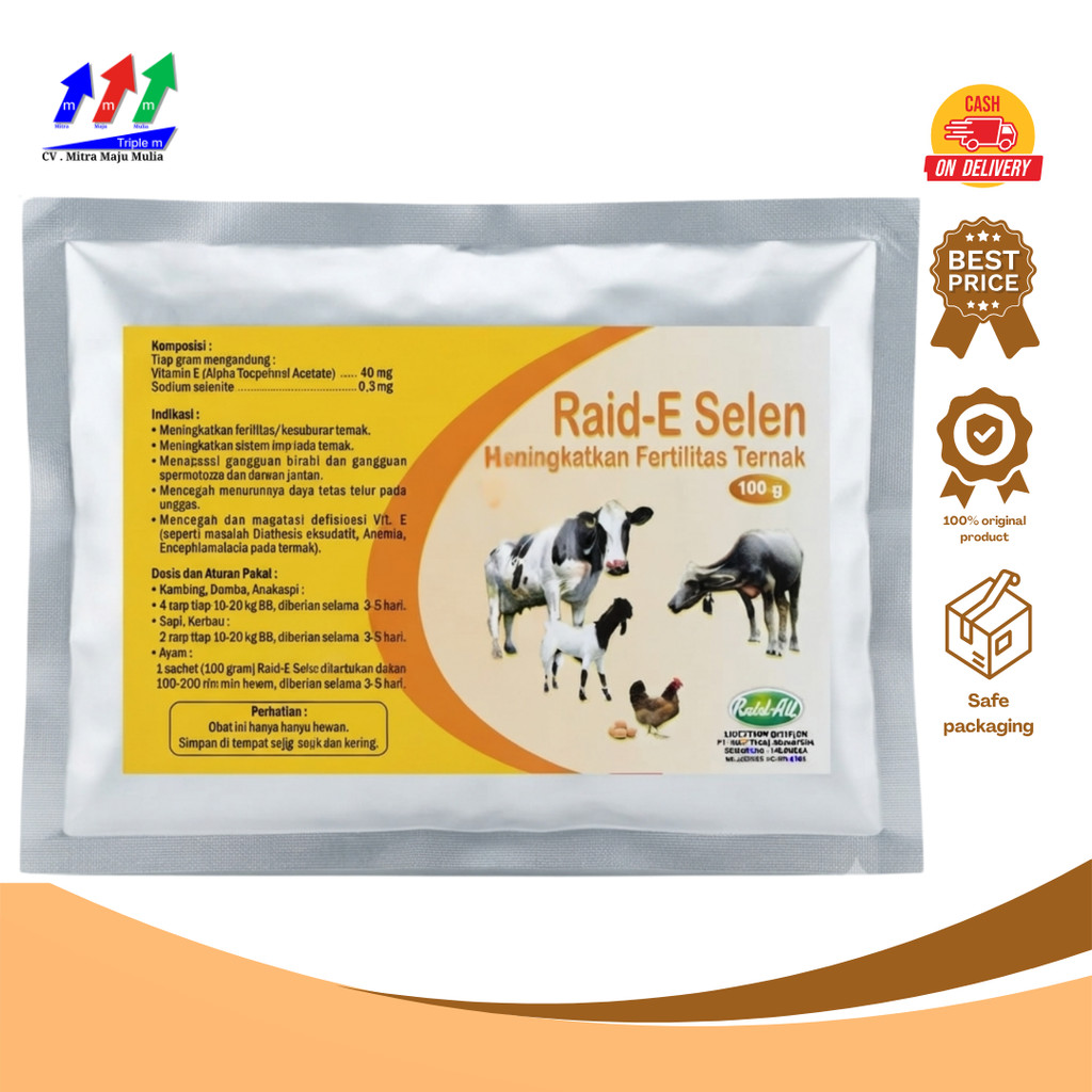 RAID E SELEN 100 GRAM - Raid All Meningkatkan Fertilitas Kesuburan Hewan Ternak GPS