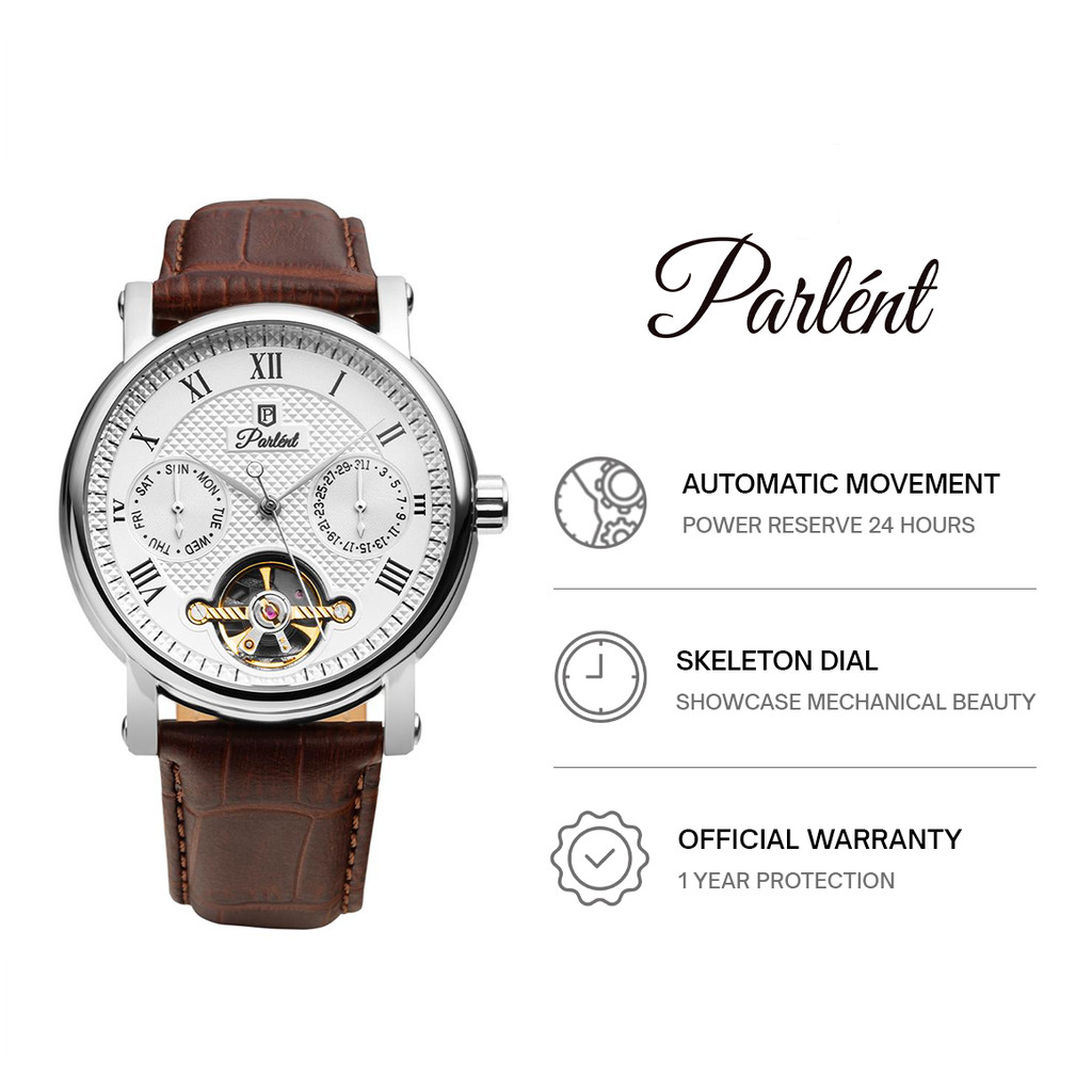 Parlent Magnus Calibre - Jam Tangan Pria 41mm, Dual Core Movement, Waterproof 5ATM (50M), Stainless 