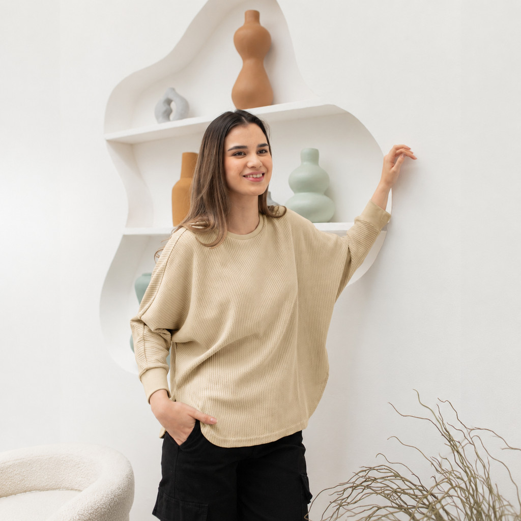 RILLEY - Kaos Waffle Laudya Batwing | Baju Waffle Cewek Perempuan Wanita - 15.RWEL