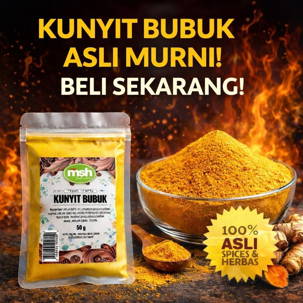 Ready MSH Kunyit Bubuk 50 g , Kunyit Bubuk Asli , Kunyit Bubuk Murni , Kunyit Bubuk Premium