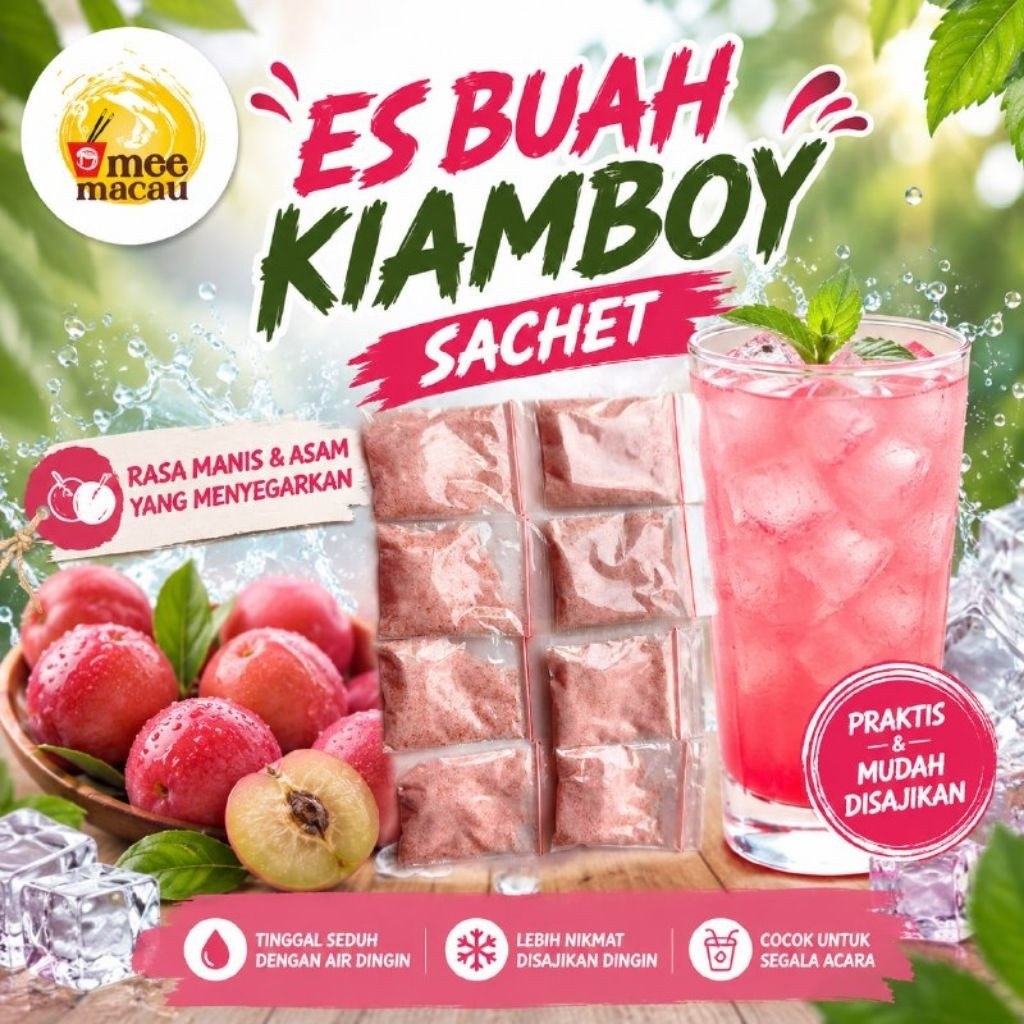Bubuk Minuman Es Buah Kiamboy | Pink Leci Tinggal Seduh Dengan Air Dingin Lezat Praktis Menyegarkan 