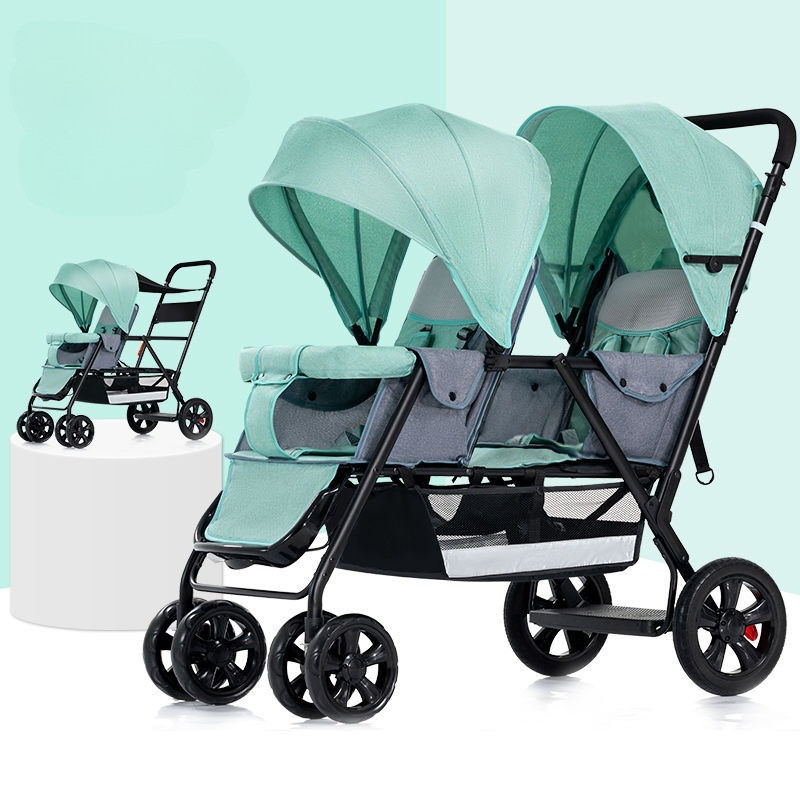 Twin Stroller Multifunctional Baby Stroller Lightweight Double Baby Stroller Foldable Two-way Double