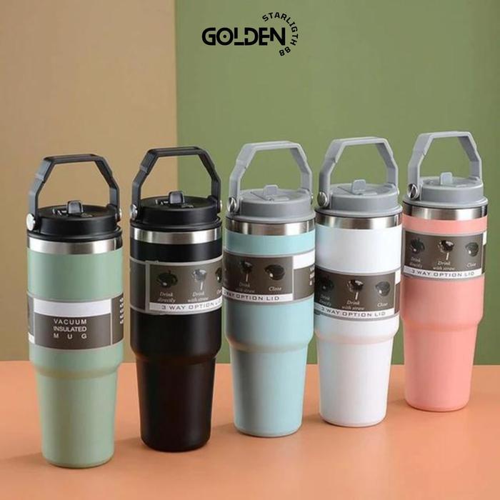 Promo Tumbler Tyeso Handle Vacuum Insulated 890ml SUS 304 dengan Sedotan & Pegangan Tahan Lama Anti 