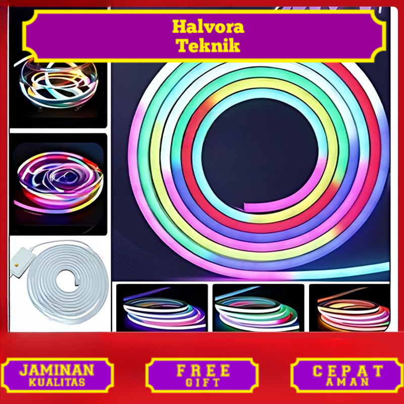 paket Lampu Led Neon Flex Rgb 220v 5m Flexible Sign Led / Lampu Selang Led rgb neon